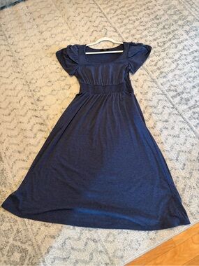 Amazon Navy Blue Maxi Dress with Puff Short Sleeves